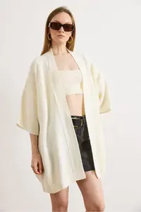 Olalook Women's White Oversize Wide Fit Seasonal Knitwear Cardigan - Image 3