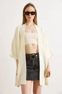 Olalook Women's White Oversize Wide Fit Seasonal Knitwear Cardigan - Image 4
