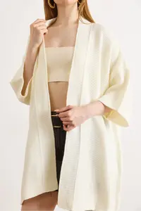 Olalook Women's White Oversize Wide Fit Seasonal Knitwear Cardigan - Image 5