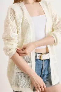Olalook Women's White Patch Patterned Openwork Boho Seasonal Cardigan - Image 5