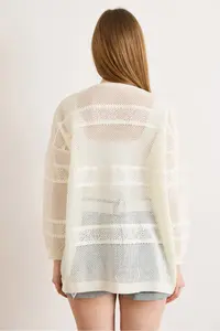 Olalook Women's White Patch Patterned Openwork Boho Seasonal Cardigan - Image 6