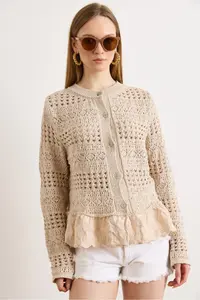 Olalook Women's Stone Lace Detailed Boho Soft Textured Knitwear Cardigan - Image 2