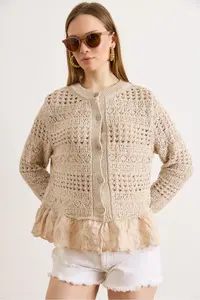 Olalook Women's Stone Lace Detailed Boho Soft Textured Knitwear Cardigan - Image 4