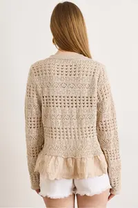 Olalook Women's Stone Lace Detailed Boho Soft Textured Knitwear Cardigan - Image 5