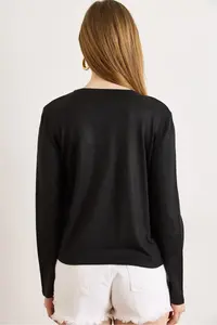 Olalook Women's Black Lace Blouse Detailed Viscose Cotton Seasonal Cardigan - Image 6