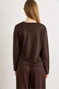 Olalook Women's Brown Lace Blouse Detailed Viscose Cotton Seasonal Cardigan - Image 6