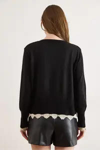 Olalook Women's Black Lace Detailed Thin Knitwear Cardigan - Image 6