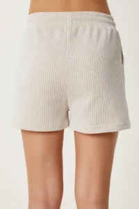 Happiness İstanbul Women Beige Bonnet Striped with pocket Knitting Shorts - Image 5