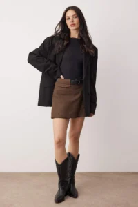 TRENDYOLMiLLA Brown Belt Detailed Weaving Shorts Skirt