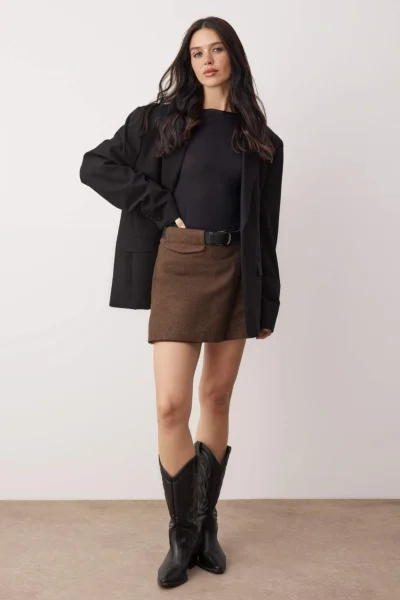 TRENDYOLMiLLA Brown Belt Detailed Weaving Shorts Skirt