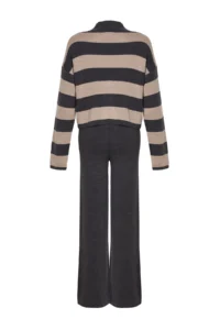 TRENDYOLMiLLA Stone Wide Pattern Striped Knitwear Top and Bottom Set - Image 7