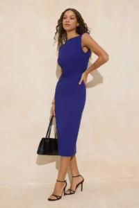 TRENDYOLMiLLA Saks Blue Back Detailed Midi Flexible Weaving Dress - Image 2