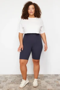 Trendyol Curve Navy Blue-Khaki High Waist 2 Sets Pack Biker/Short Plus Size Leggings - Image 2