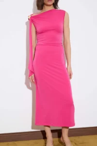 TRENDYOLMİLLA Limited Edition Fuchsia bodycon Asymmetric Yaka Sleeveless with accessories Maxi Flexible Knitting Dress - Image 3