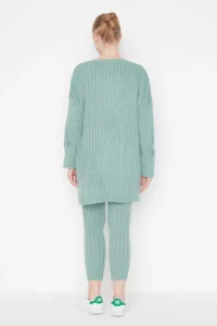 TRENDYOLMİLLA Mint Ribbed Wide Pattern Knitwear Top and Bottom Set - Image 5