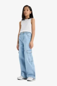 DeFacto Wide Leg Cargo Wide Leg Jean Trousers Girls - Image 2
