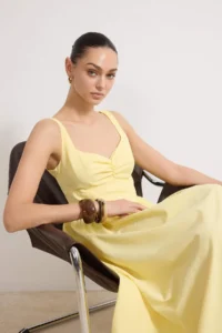 TRENDYOLMİLLA Light Yellow Gipelli Midi Poplin Weaving Dress