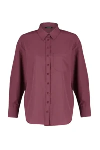 TRENDYOLMİLLA Dark Burgundy Single with pocket Boyfriend/Wide Pattern Cotton Weaving Shirt - Image 8