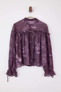 TRENDYOLMİLLA Burgundy-Multicolored Floral Ruffle Detailed Bohemian Unlined Shirt - Image 6