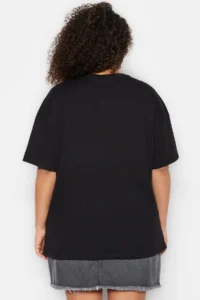 Trendyol Curve Black Wide Pattern Printed Crew Neck 100% Cotton Knitting T-Shirt - Image 5