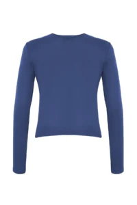 TRENDYOLMİLLA Indigo Viscose Crew Neck Crop Flexible Knitting Blouse - Image 5