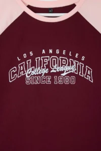 Trendyol Curve Burgundy Color Bloklu Printed 100% Cotton Knitting Plus Size T-Shirt - Image 3