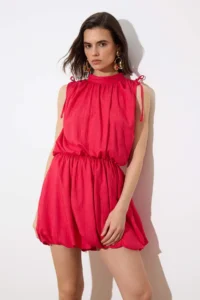 TRENDYOLMİLLA Limited Edition Fuchsia Balloon Skirt Detailed Short / Mini Weaving Dress - Image 2