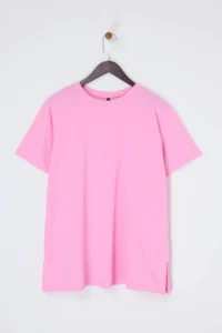 Trendyol Curve Pink relaxed Crew Neck slit 100% Cotton Knitting T-Shirt - Image 7