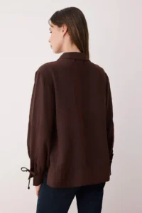 TRENDYOLMİLLA Sustainable Dark Brown Boho Modal Binding Detailed Oversized Modal Shirt - Image 8