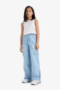 DeFacto Wide Leg Cargo Wide Leg Jean Trousers Girls - Image 3