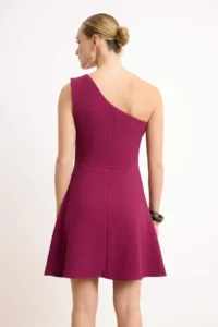TRENDYOLMİLLA Plum Single Arm Skirt Opened at Waist Short / Mini Flexible Weaving Dress - Image 4