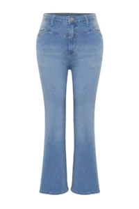 Trendyol Curve Light Blue High Waist comfort Stitching Detailed flared leg Flare Fit jeans - Image 7