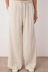 TRENDYOLMİLLA Stone Linen Content Wide Leg/Wide Leg Elastic Waist Pants - Image 3