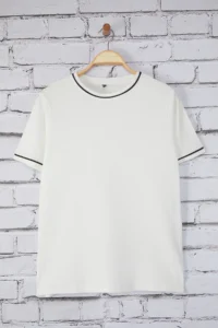 Trendyol Curve Ecru Crew Neck Biye Detailed Basic Plus Size T-Shirt - Image 5