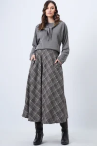 Trend Alaçatı Stili Women's Mink Zippered High Waist Plaid Double Pocket Patterned Midi Skirt Vs01718 - Image 2