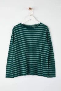 Trendyol Curve Green Striped Regular/Normal Pattern Basic Crew Neck Knitting T-Shirt - Image 3