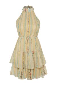 TRENDYOLMİLLA Yellow flower patterned A-Cut Boho Layered Lined Siphon Flight Flight Weaving Mini Dress - Image 11