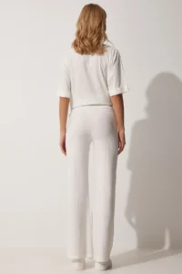 Happiness İstanbul Women's White Ribbed Stretchy Knitted Bottom Top Set - Image 6