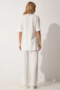 Happiness İstanbul Women's White Ribbed Stretchy Knitted Bottom Top Set - Image 7