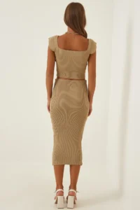 Happiness İstanbul Women's Biscuit Knitwear Flounced Crop Skirt Set - Image 4