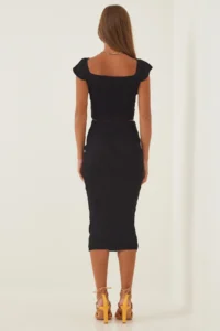 Happiness İstanbul Women Black Knitwear with flywheel Crop Skirt Set - Image 4