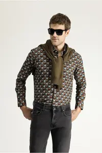 Kiğılı Long Sleeve Printed slim Fit Narrow Kesim Cotton Shirt - Image 3