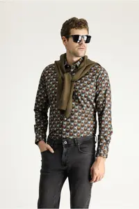 Kiğılı Long Sleeve Printed slim Fit Narrow Kesim Cotton Shirt - Image 4