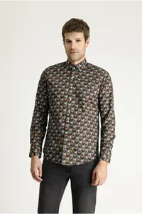 Kiğılı Long Sleeve Printed slim Fit Narrow Kesim Cotton Shirt - Image 5