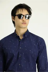 Kiğılı Long Sleeve Regular Fit Printed Sports Cotton Button-down Collar Shirt - Image 3