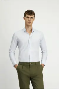 Kiğılı Long Sleeve slim Fit Narrow Kesim Printed Cotton Shirt - Image 2