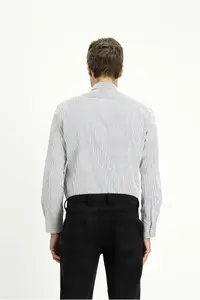 Kiğılı Long Sleeve Slim Fit Slim Fit Classic Striped Cotton Shirt - Image 4