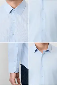 Kiğılı Long Sleeve Slim Fit Slim Fit Cotton Classic Striped Shirt - Image 4