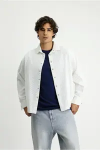 Kiğılı Long Sleeve Oversized Thick Ribbed Cotton Shirt