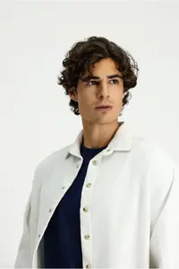 Kiğılı Long Sleeve Oversized Thick Ribbed Cotton Shirt - Image 3